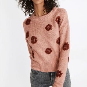 Madewell Pink Floral Crew Neck Sweater